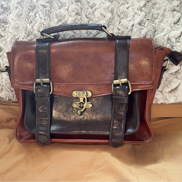 ECOSUSI Vegan Leather Rustic Briefcase/Handbag/Messenger/Crossbody Bag Medium Sz - Picture 2 of 12